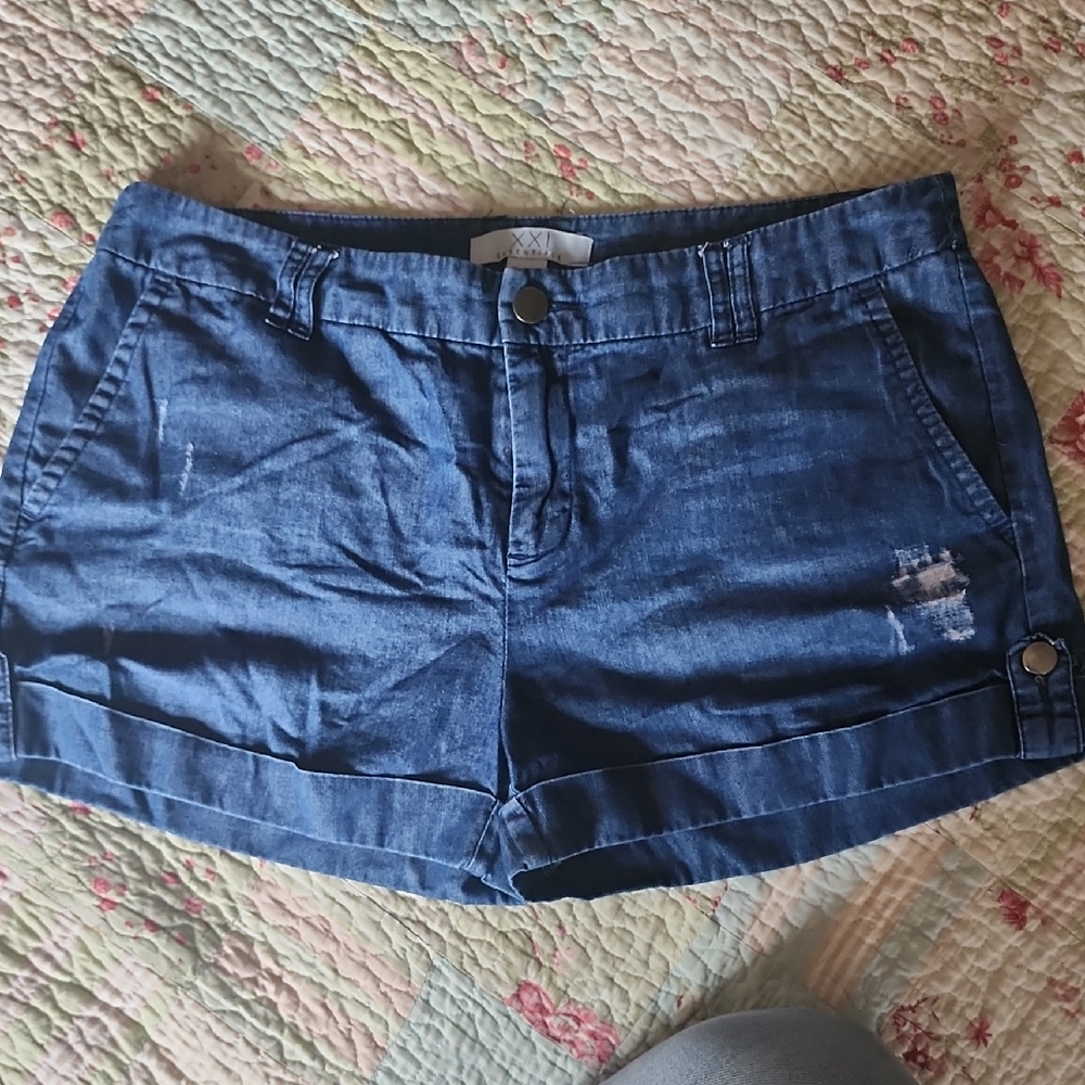 Forever 21 Blue Rolled-Hem Denim Shorts
